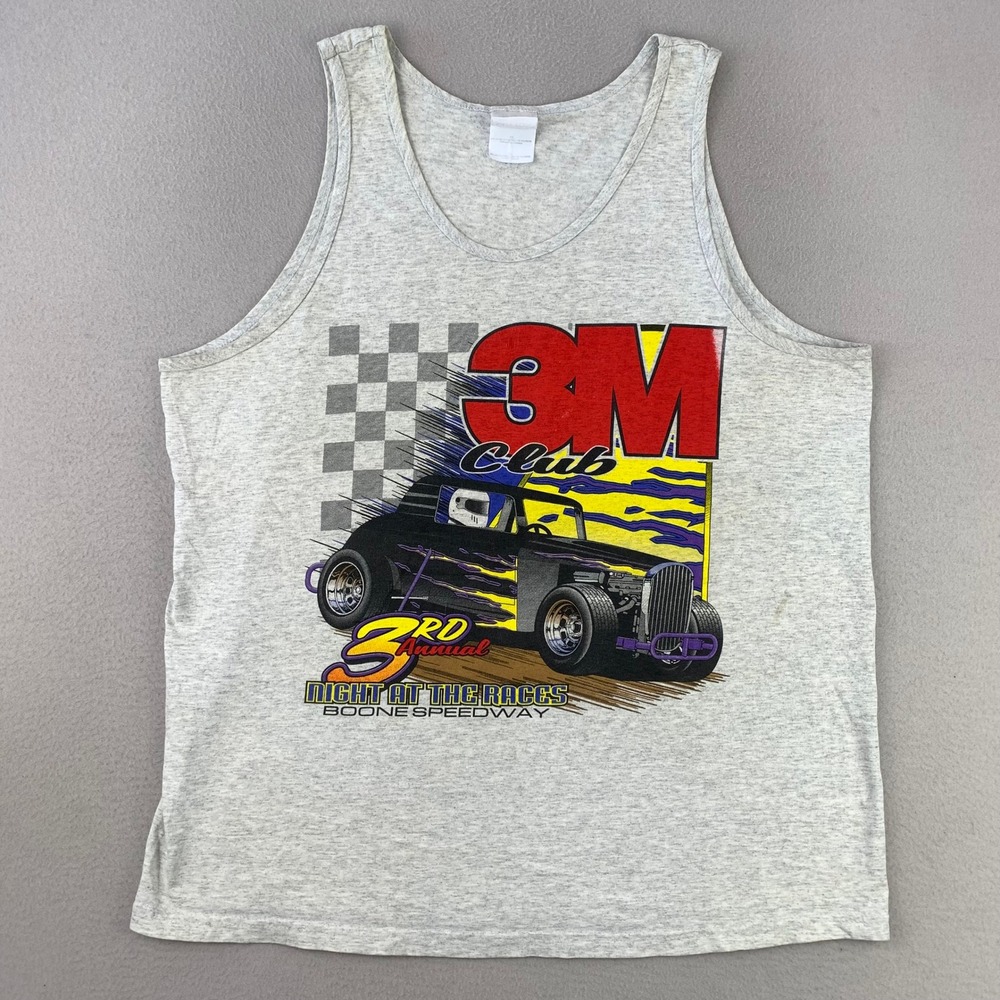 Vintage 3M Hot Rod Tank Top Shirt Mens Large Y2K Faded Boone Speedway‎ Racing